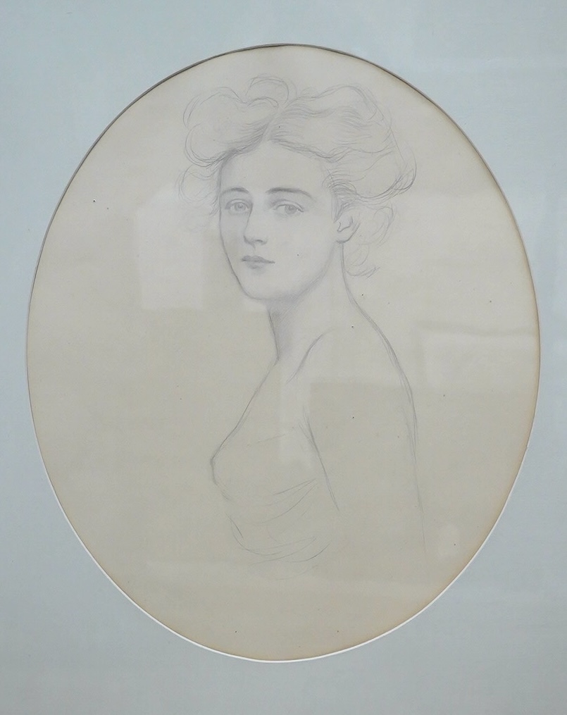 20th century School, oval pencil, Study of a young woman, 47 x 38cm. Condition - fair to good, paper slightly discoloured